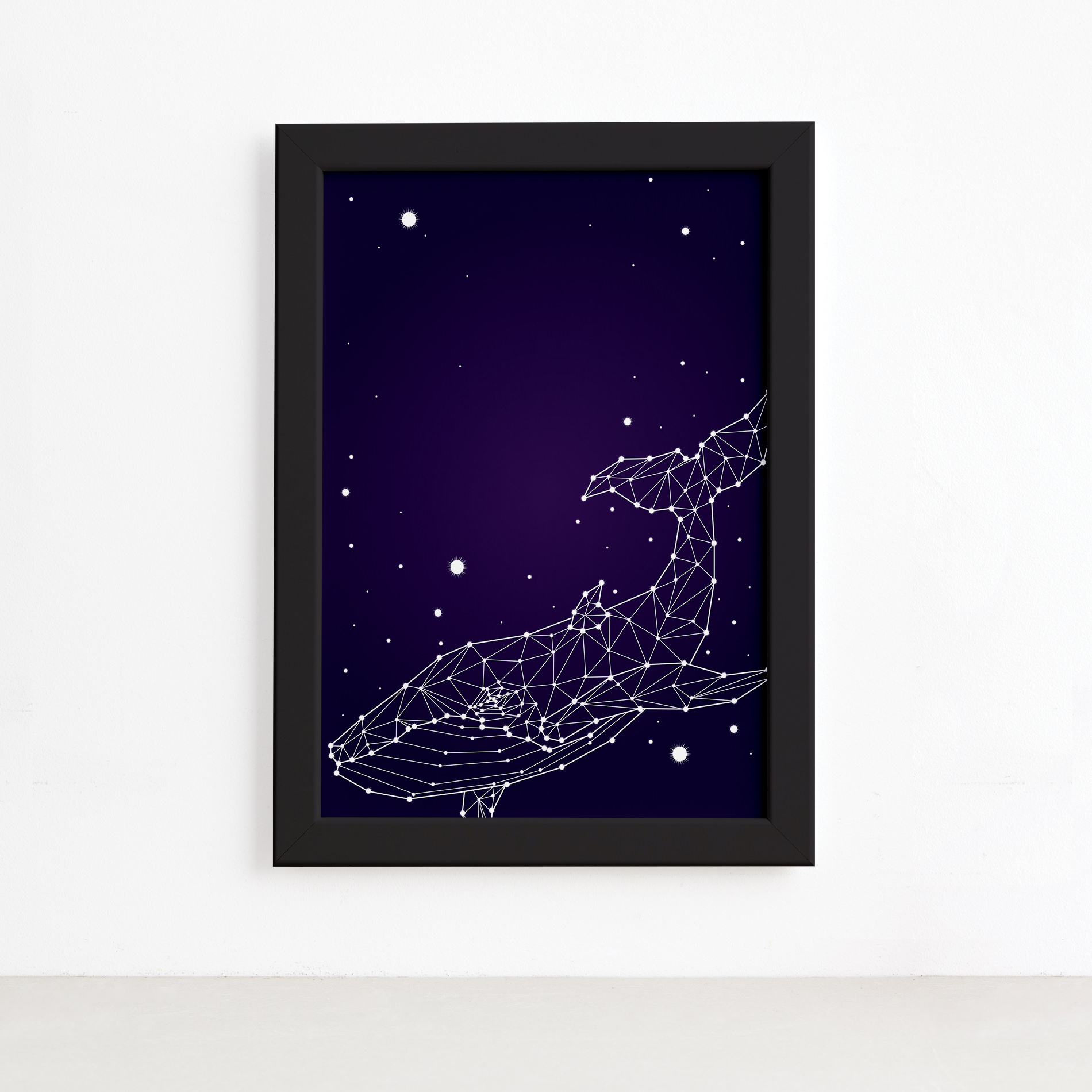Quadro Constelação Baleia Moldura Preta 22x32cm,Quadro Constelação Baleia Moldura Preta 22x32cm