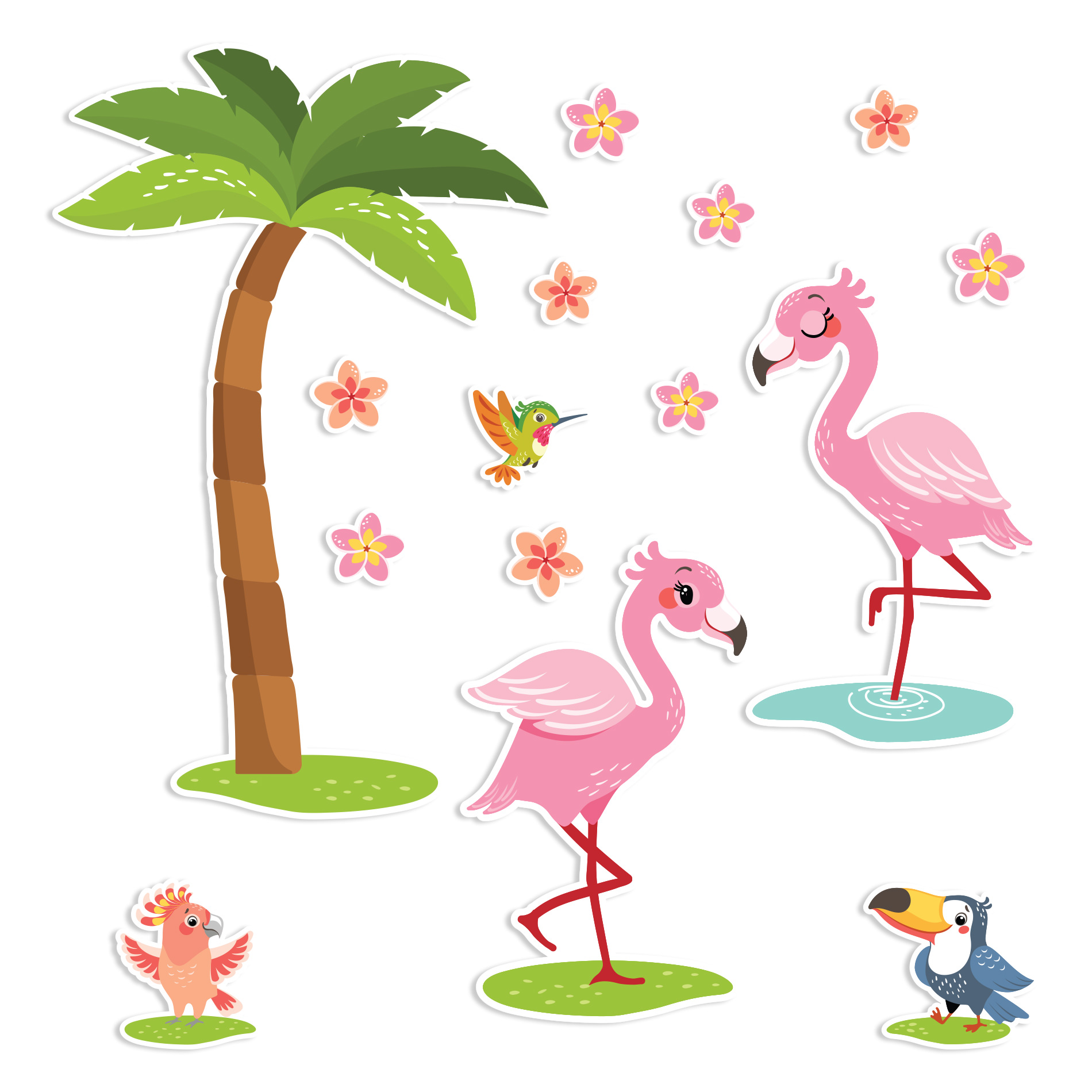 Adesivo de Parede Flamingos e Flores para Quarto de Menina,Adesivo de Parede Flamingos e Flores para Quarto de Menina,Adesivo de Parede Flamingos e Flores para Quarto de Menina