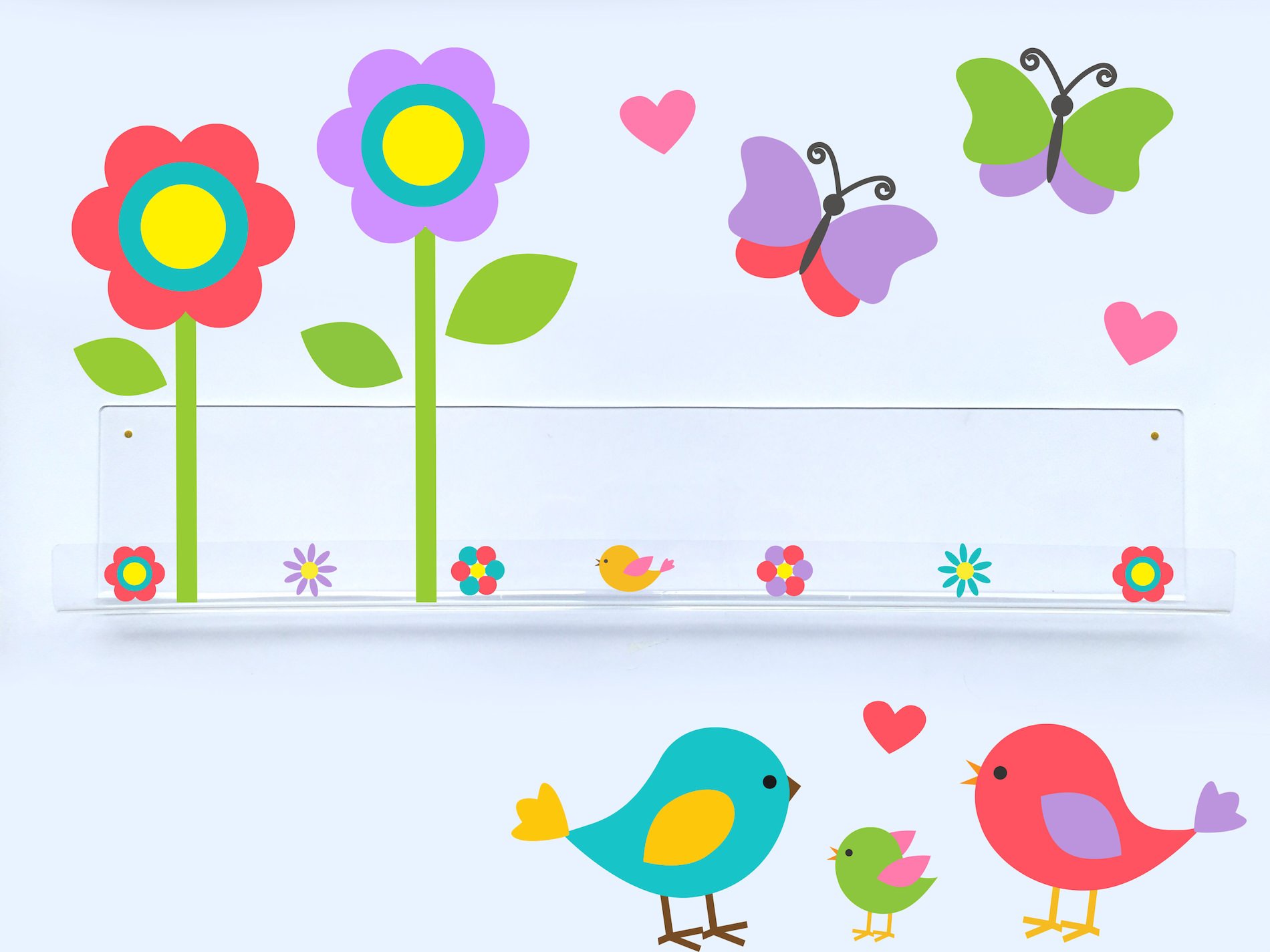 Livreiro de Parede Infantil Pássaros, Borboletas e Flores