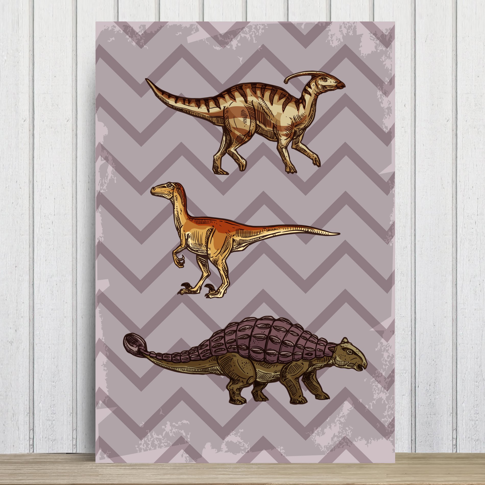 Placa Decorativa Infantil Dinossauro Jurassic Roxo 30x40cm