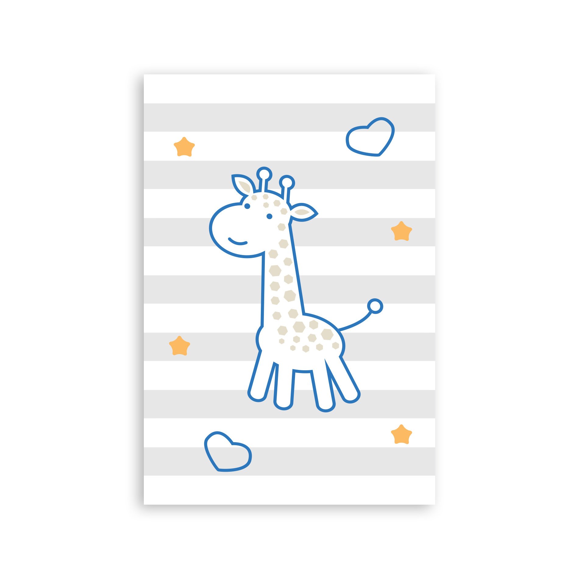 Placa Decorativa Girafa e Hipopótamo Azul Kit 4un 30x40cm