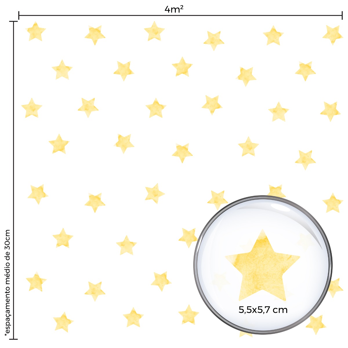Adesivo de Parede Estrelas Aquarela Amarela 54un