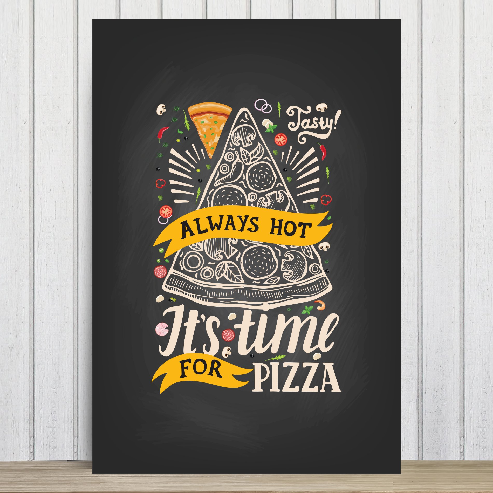 Placa Decorativa MDF Frase Pizza It's Time for 20x30cm