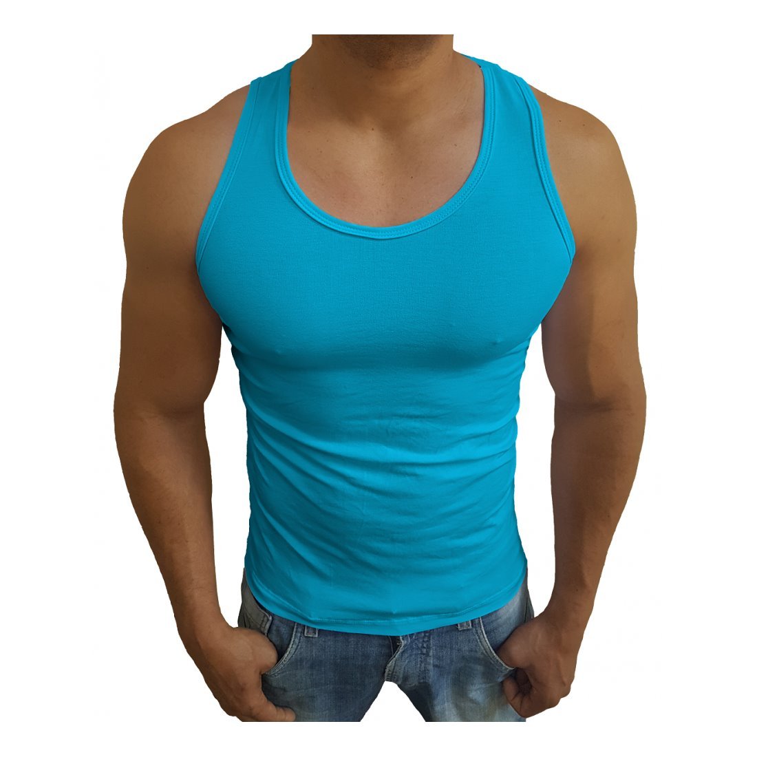 camiseta regata masculina azul turquesa