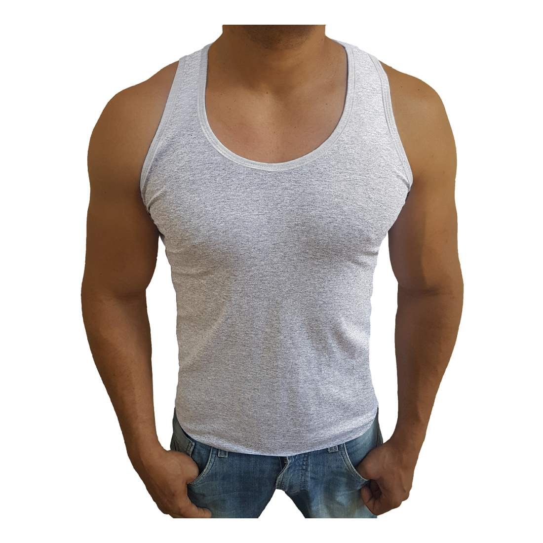 camiseta regata masculina cinza mescla