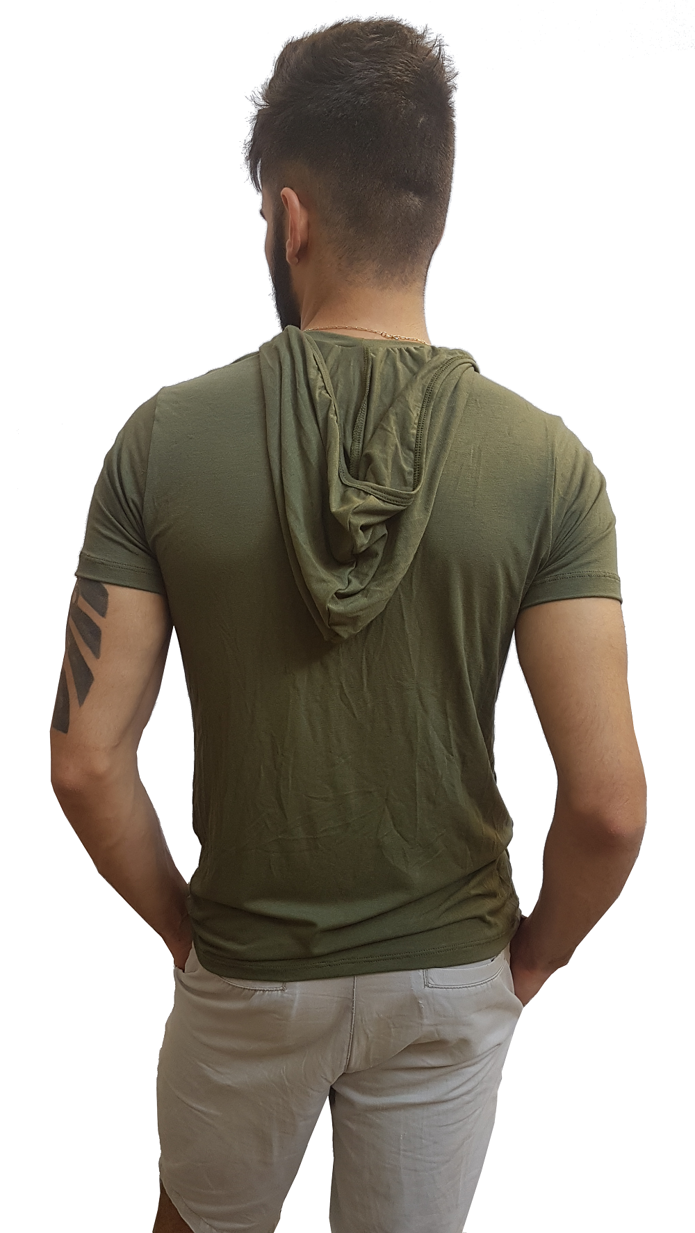 Camiseta Básica Masculina Gola V Com Cordão e Capuz Manga Curta
