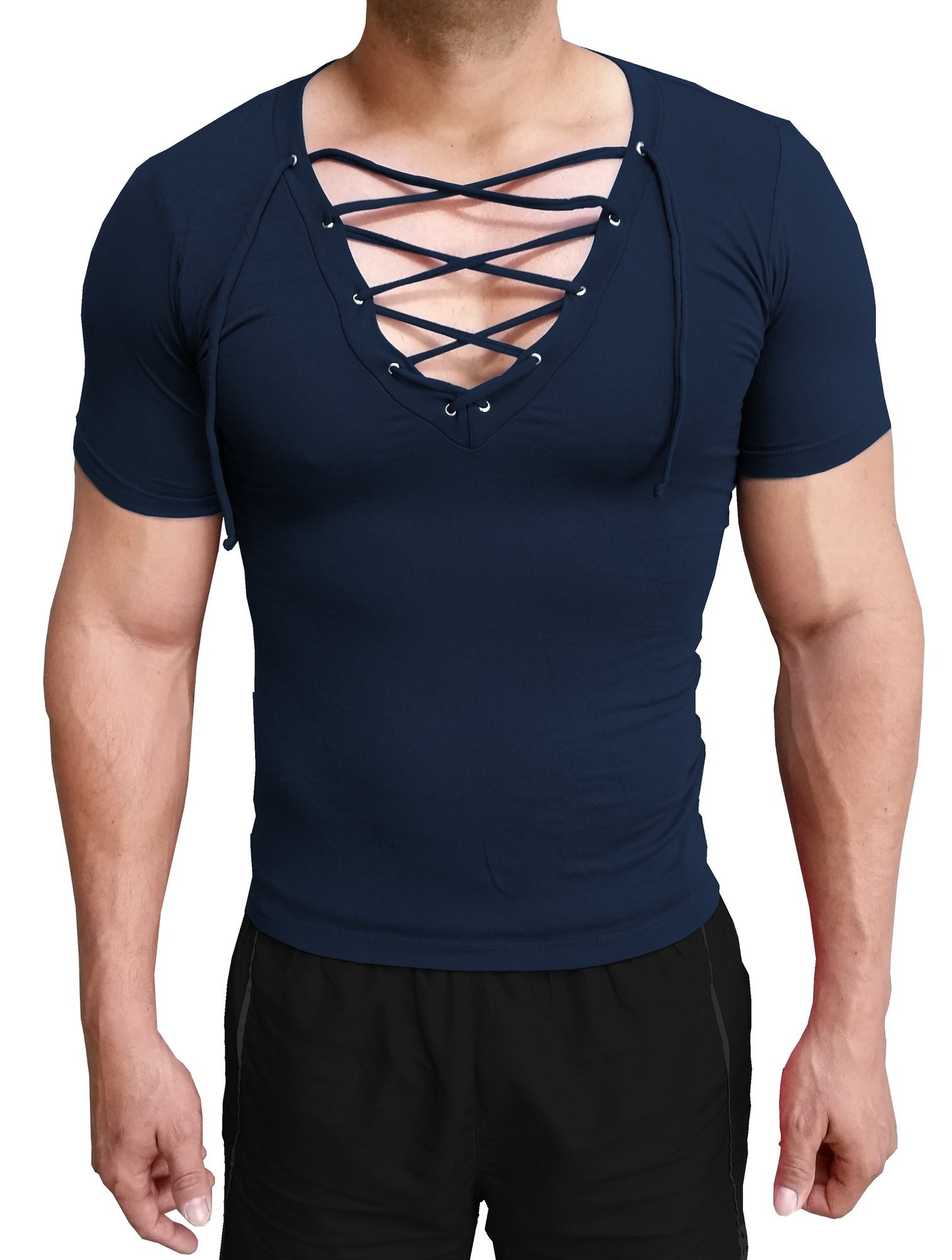 Camiseta Básica Masculina Gola V Funda Com Cordão Manga Curta