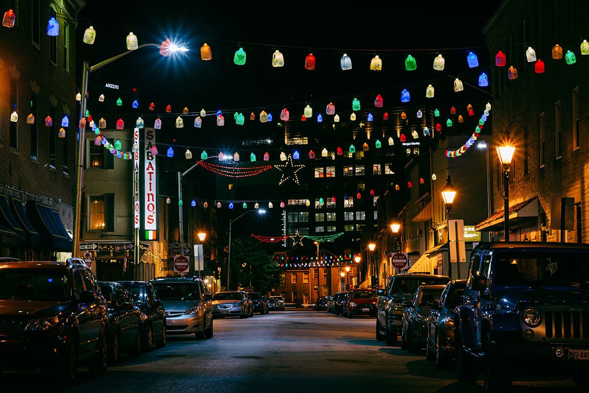 Little Italy comes alive as the streets are beautifully lit up with Christmas lights, adding an extra touch of charm to this already vibrant neighborhood. Exploring the lively city street becomes a magical experience as