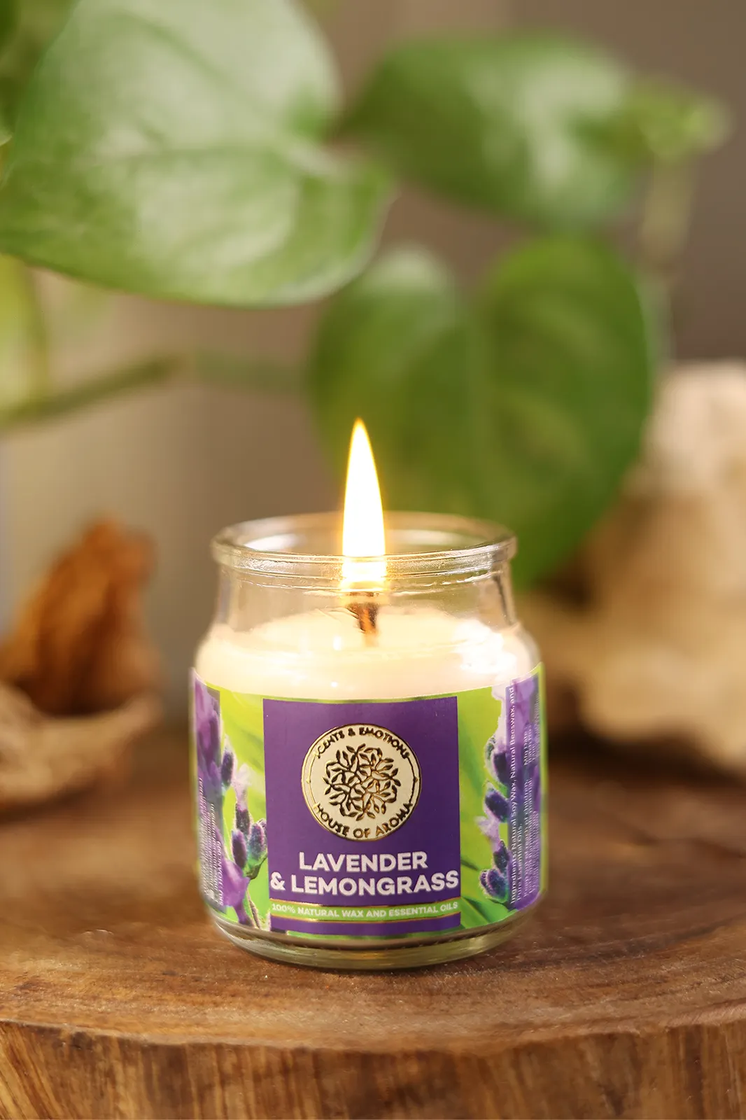 Lavender & Lemongrass Natural Scented Candle, lavender natural scented candle, lavender candles aromatherapy, lemongrass essential oil candle, House of Aroma